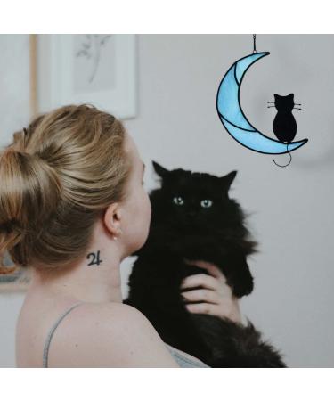 BOXCASA Cat Decor | Blue Moon Suncatcher Cat Memorial | Stained Glass Window Hanging - Buy Online on GoSupps.com