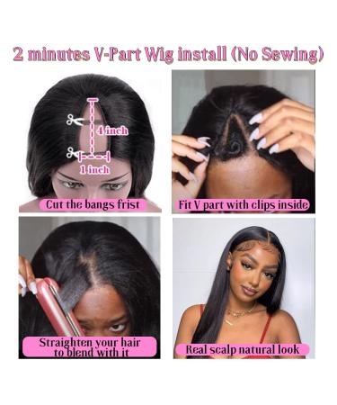 Dixtefo V Part Brazilian Virgin Straight Human Hair Wig for Black Women - 16 Inch, 150% Density, Natural Color - Upgrade U Part Design - No Leave Out, Glueless, Lace Front & Clip In Half Wig - Buy Online on GoSupps.com