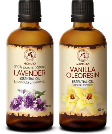 Essential oils set 2x100ml - essential lavender oil and vanilla oleoresin oil - aromatherapy gift set for diffuse - oils for diffuser and soap production - oils for candles and romance