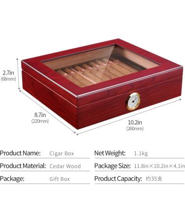 CIGARLOONG Cigar Humidor Spanish Cedar Desktop Box with Humidifier and Hygrometer Hold up to 25 Cigars(Color:Black) - Buy Online on GoSupps.com