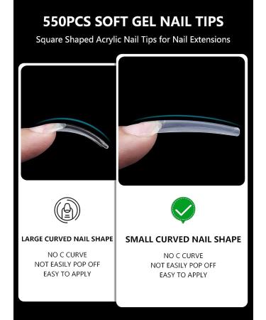 Yokilly Clear Coffin Nails Tips - 550PCS Long C Curved Nail Tips for Acrylic Nails - Professional Half Cover Square Soft Gel Fake Nail Tips for Nail Salons and DIY Nail Art - Buy Online on GoSupps.com