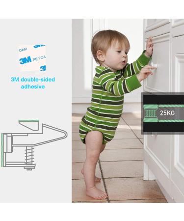 Saconell Child Locking Cabinet Set - 12 Pieces | Invisible Child Safety Locks for Cabinets Drawers and Closets | Strong Adhesive | White & Black - Buy Online on GoSupps.com