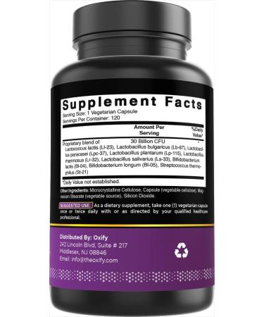 Oxify Probiotic 30 Billion CFU's | 120 Vegetarian Capsules | Gluten-Free Non-GMO | Supplement Made in USA - Buy Online on GoSupps.com