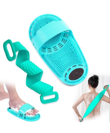 Silicone Shower Foot Scrubber Bath Brush Set Silicone Shower Foot Scrubber Plus Shower Body Brush Personal Shower Cleaning Kit for Women and Men Green