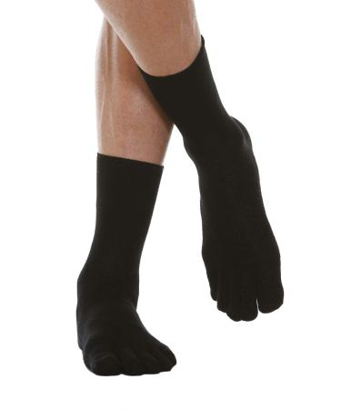 RELAXSAN 650C Diabetic Crew Socks Unisex Five Fingers Socks Seamless Non Binding for Sensitive Feet Cotton and Silver 5-XL Man 9.5-11.5 / Woman 11-12.5 Black