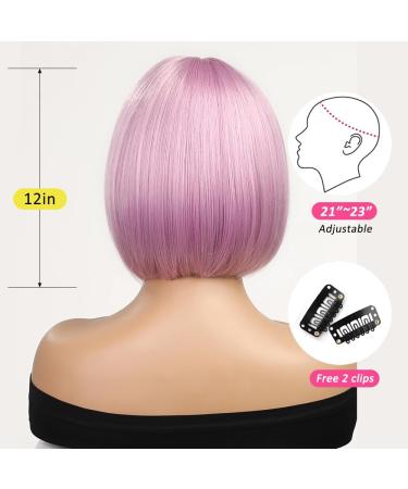 OUFEI Pink Purple Wigs for Women Short Wavy Wig With Bangs Natural Synthetic Hair Heat Resistant Wigs for Daily Party Cosplay Wear - Buy Online on GoSupps.com