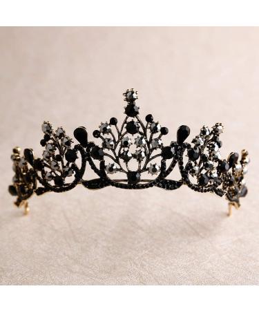 Lurrose Black Rhinestone Crown - Gothic Vintage Pageant Diadem Jewelry Set - Buy Online on GoSupps.com