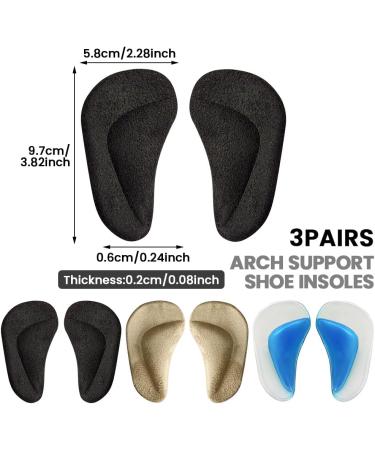 3Pairs Arch Support Shoe Insoles for Flat Feet & Plantar Fasciitis Washable Gel Arch Support Pads for Women Men Kids High Heel Inserts Cushion Pads for Foot Pain - Buy Online on GoSupps.com