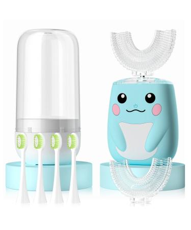 ELOTAME U Shaped Toothbrush  Kids Electric Toothbrush 2 U-Shaped Brush Heads 4 Normal Replacements  Automatic Sonic Toothbrush Rechargeable  Cute Cartoon Style  6 Cleaning Modes  IPX 7 Waterproof 2-7 Y Blue