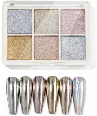 GZMAYUEN Sliver Nail Chrome Powder Holographic Sliver Gel Chrome Powder 6 Colors Metallic Chrome Powder for Gel Nails Mirror Powder Nail Art 04 - Buy Online on GoSupps.com
