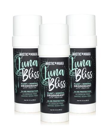 Rustic MAKA Natural Deodorant Luna Bliss Aluminum Free Paraben Free Deodorant for Women Activated Charcoal + Magnesium Vegan Cruelty-Free 3-Pack