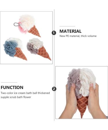 Lurrose Loofah Sponge 3pcs - Ice Cream Shape Bath Shower Pouf Set for Exfoliating and Cleaning - Buy Online on GoSupps.com