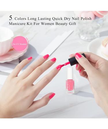 Pink Nail Polish Set - Glitter Pink Nail Varnish Sets - Quick Dry Nude Sparkle Nail Polishes - 5 Colors Long Lasting No Need UV Nail Polish Manicure Kit For Women Beauty Gift - Buy Online on GoSupps.com