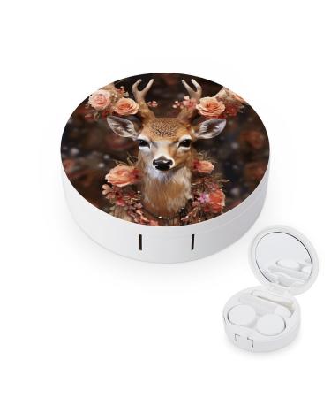Contact Lens Case Deer Wearing Flowers Print Plastic Contact Lens Case contact Lens Care Box ontact Lens Travel Box