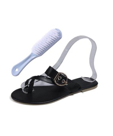 Womens Sandals for Bunion Feet Women PU Leather Big Toe Bunion Correction Sandals Shoes Casual Fashion Slides Adjustable Metal Buckle Strap for Summer Outdoor Hiking Walking Beach 6 Black