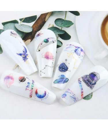 Alien Nail Art Stickers - 3D Planet Astronaut Earth Moon Star UFO Rocket Decals | Gold Luminous Self-Adhesive Designs for Women's DIY Manicures - Buy Online on GoSupps.com