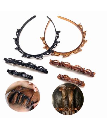 6PCS double bangs hairstyle hairpin headband for girls women Double Layer twist plait headband twister hair clip tools magic braided hairdressing hairpin Korean woven Fashion braided headbands women