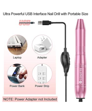 COSITTE Electric Nail Drill - Portable USB Electric Nail File for Manicure & Pedicure in Pink - Buy Online on GoSupps.com