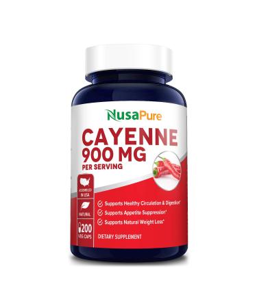 Cayenne Pepper 900mg 200 Veggie Capsules (Vegetarian, Non-GMO & Gluten-Free)