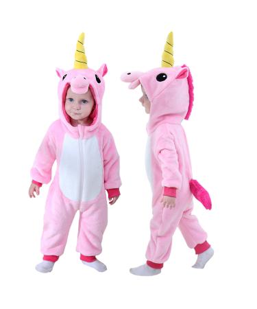 Doladola Baby Boy's Girl's Rompers Animal Hooded Onesie Toddler's Jumpsuits Autumn Winter Outfits 0-3 Months Pink Unicorn