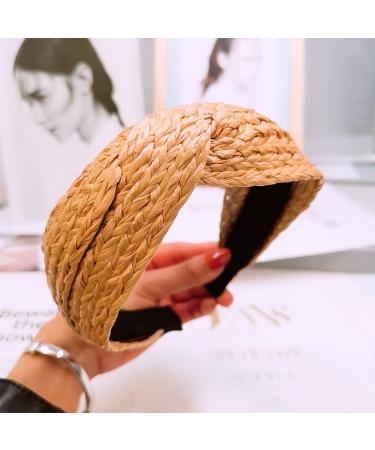 Raffia Rattan Wide Headband for Women - Bohemian Summer Hair Accessory in Brown - Buy Online on GoSupps.com
