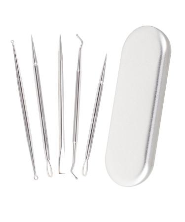5PCS Blackhead Remover Tool Kit  Professional Pimple Popper Tool Kit  Stainless Steel Comedone Zit Acne Extractor Tool for Nose Facial  Whitehead Blemish Extraction Tool Kit