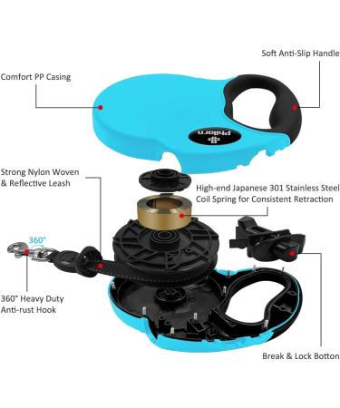 Philorn 5m Retractable Dog Leash - Flexible One-Button Blocking Non-Slip Handle Reflective & Safe for Medium to Large Dogs (Up to 50kg) - Blue Color - Buy Online on GoSupps.com