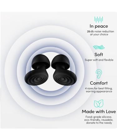 Ear Plugs for Noise Reduction - Reusable Silicone Hearing Protection for Sleep Work & Study - Available in XS/S/M/L - 27dB Noise Cancelling - Black - Buy Online on GoSupps.com