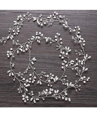 50cm Wedding Hair Jewelry | Bride Pearl Rhinestone Headband | Silk Flower Accessories for Curly Hair & Girls - Buy Online on GoSupps.com