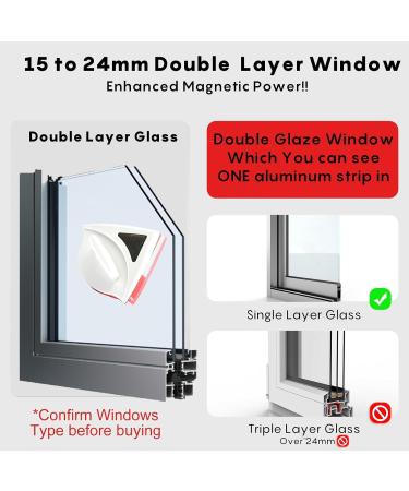 Double-Sided Magnetic Window Cleaner for Double Layer Windows - Enhanced Powerful Magnets, Anti-Drop, Scratch-Free, Water Storage - Red 15-24mm - Buy Online on GoSupps.com