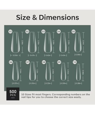 Modelones Long Coffin Nail Tips - 500Pcs Clear False Acrylic Full Cover Gel Nails for DIY Salon-quality Nail Extensions - Buy Online on GoSupps.com