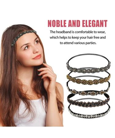 5Pcs Rhinestone Elastic Headbands Set for Women - Handmade Crystal Beaded Hair Accessories - Buy Online on GoSupps.com