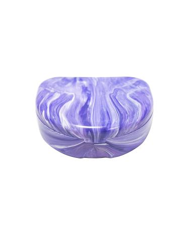 Orthodontic Retainer Case With Hinged Lid Snaps Portable Denture Cases Mouthguard Case for Retainer and Dentures (Purple Marble)