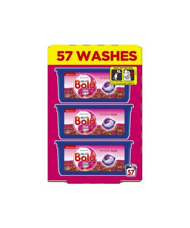 Bold All in 1 Sparkling Bloom Flower Scented Laundry Cleaning Pods 57 Washes- Pack of 3