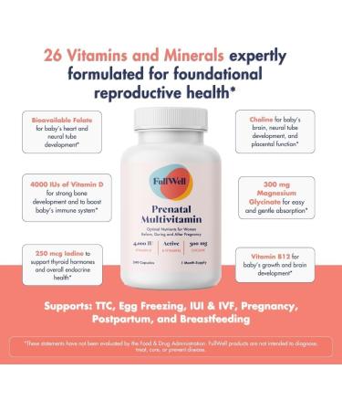 FullWell Prenatal Vitamin + DHA | Omega 3 Fish Oil with DHA & EPA for Brain Development & Nervous System Support | 26+ Vital Nutrients | Dietitian-formulated Non-GMO 3rd Party Tested 30 Servings Unflavored 150 Count (Pac  - Buy Online on GoSupps.com