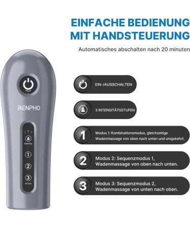 Renpho Leg Massager - Calf & Thigh Massage Device with 3 Modes & Intensities | Perfect Christmas Gift for Dad & Mom | 1 Pack - Buy Online on GoSupps.com