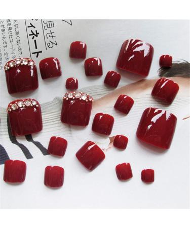 Buy 24 Red Fashion Flower Pattern Strass Artificial Toenails | Nail Art Decorations with Glue - Perfect Fake Nail Tips - Buy Online on GoSupps.com