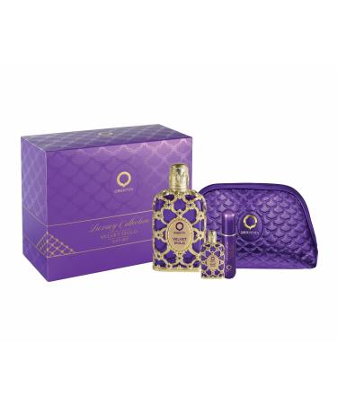 Orientica Al Haramain Velvet Gold 4-Piece Gift Set for Women (2.7 Oz Eau De Parfum Spray + 0.33 Oz Eau De Parfum Spray + Atomizer + Bag) Luxury Collection 0.76 Ounce (Pack of 4)