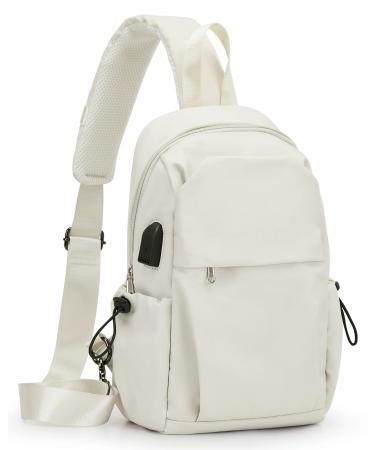 SEAFEW Small Sling Bag Crossbody Backpack Shoulder Bag for Men Women Hiking Daypack Multipurpose Anti-Theft Cross Body Chest Bags One Strap Backpack for Walking Biking Travel Cycling White