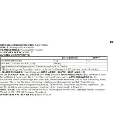 Now Foods - Gotu Kola 450mg | Premium Extract 450mg - 100 Capsules - Buy Online on GoSupps.com