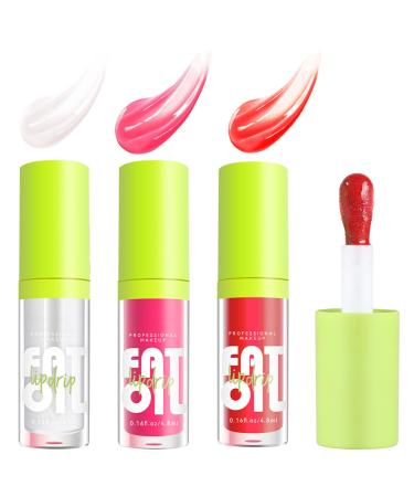 INBOLM 3PCS Fat lip oil Lip Oil Set - Long Lasting Lip Oil Light Lip gloss Set - Glitter Liquid Lip Gloss - Moisturizing Tinted Lip Gloss Lip Plumper Lip Balm - High-Shine B 3PCS B 3PCS