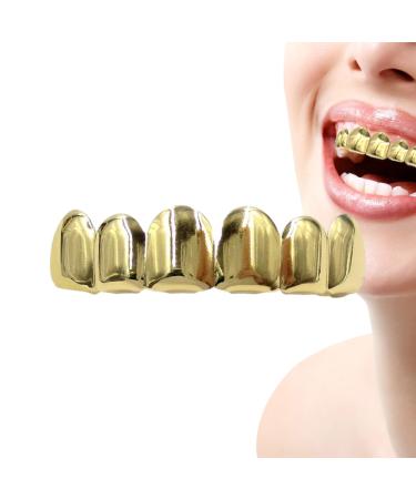 Aizuoni hip hop gold-plated grillz teeth hip hop-tooth clip |Grillz teeth of gold-plated hip-hop tooth fucked golden tooth cap party for cosplay costumes portable Christmas mouth-grill gifts upper fingers