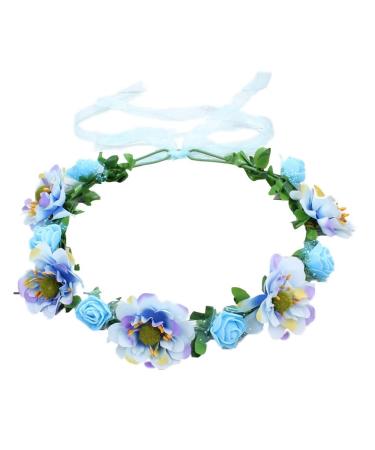 amangul Elegant Flower Hairband Bride Flower Crown For Wedding Party Supply Flower Garlands Crown Hair Wreath for Women(Blue)