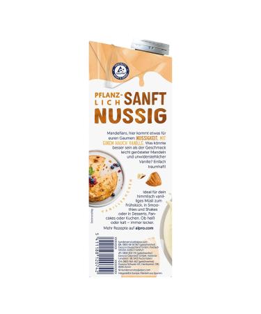 Alpro Almond Drink with Vanilla - Vegan Lactose-Free Gluten-Free UHT - Pack of 8 (1L each) | International Shipping Available - Buy Online on GoSupps.com