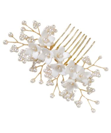 DRESSOOS bridal comb floral headpiece wedding hair accessories bridal hair accessories floral hair accessories bridal headpiece hair accessory for women hair comb flowers pearl bride