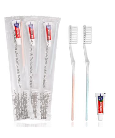 Tedule brushes 100 packs disposable toothbrushes with toothpaste set individually packaged for hotel/camping/nursing home/charity (2 colors) 1 piece (100 pack)