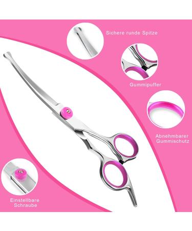 Professional Curved Dog & Cat Grooming Scissors Set - Pink Stainless Steel with Pet Comb | International Shipping - Buy Online on GoSupps.com