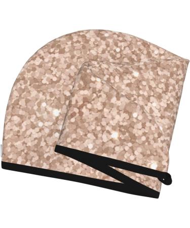 Beige Sparkling Glitter Microfiber Hair Towel | Super Absorbent Quick-Dry Hair Wrap for Long Curly Thick Hair - Premium Coral Velvet - Buy Online on GoSupps.com