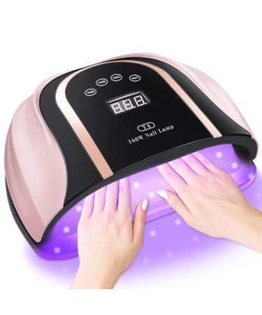 160W UV LED Gel Nail Lamp,Large UV Nail Light for Professional Salon Home Two Hand Use,Gel Polish Curing Lamp Nail Dryer with 54 PCS Light Bead (Pink)
