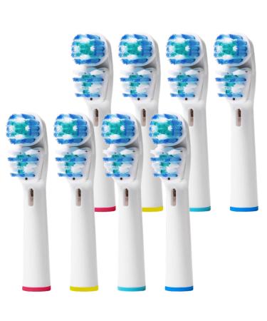 Replacement Brush Heads Compatible with Oral B- Double Clean Design, Pack of 8 Generic Electric Toothbrush Replacement Heads- Fits Oralb Pro 7000, 1000, 8000, 9000, 1500, 5000, Kids, Vitality & More!